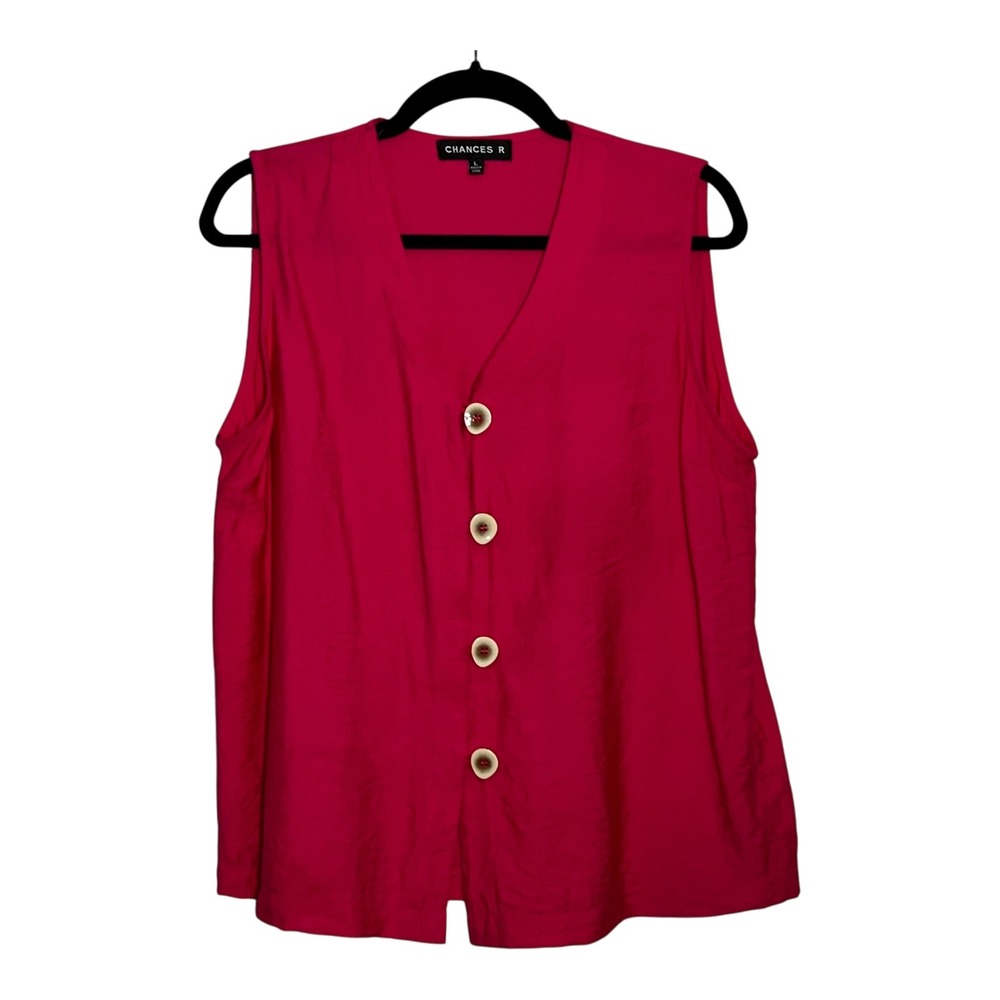 Chances R Womens Magenta Pink Button Front Sleeveless Vest Top V-Neck Large - Picture 8 of 8